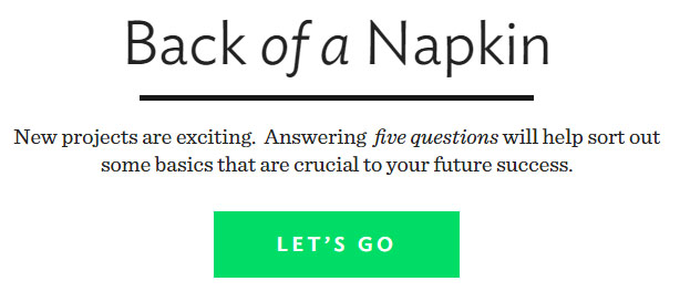 Back of a napkin - a startup tool